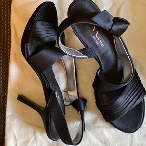 Nina black satin sandals